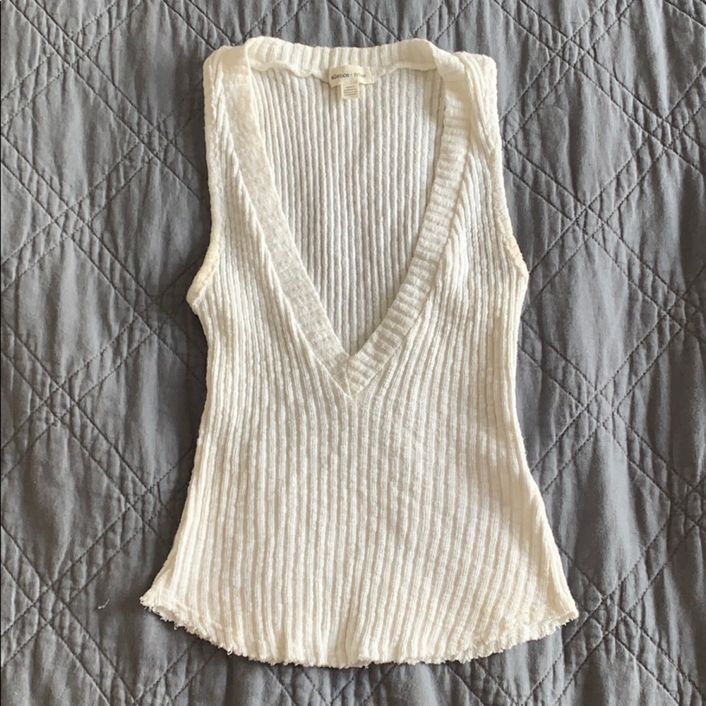 White ribbed low cut tank